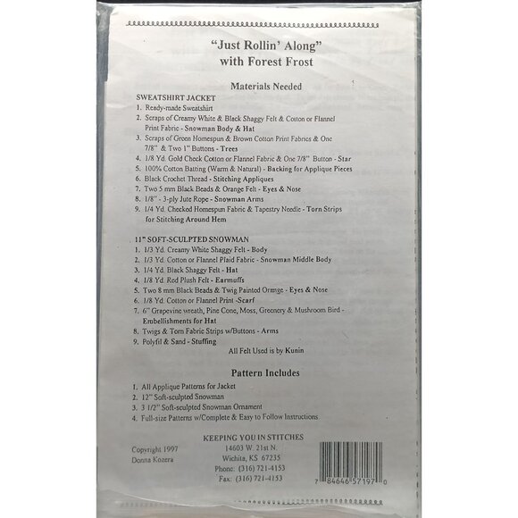 Easy Stitch "Just Rollin Along" Snowman Sweatshirt & Ornament Pattern Kit - Picture 2 of 2